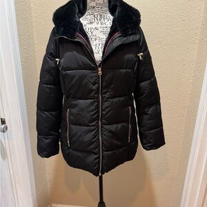 Women’s Jessica Simpson Black Puffer Coat with Faux Fur Collar